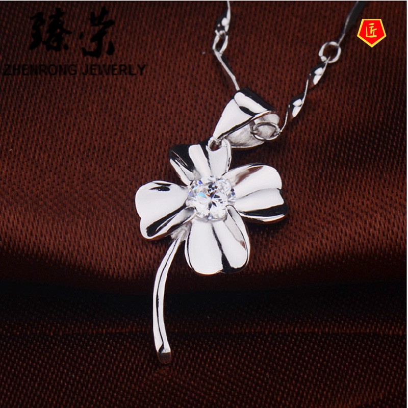 [Ready Stock]Clover Item Silver Necklace Korean Style Fashion Simple