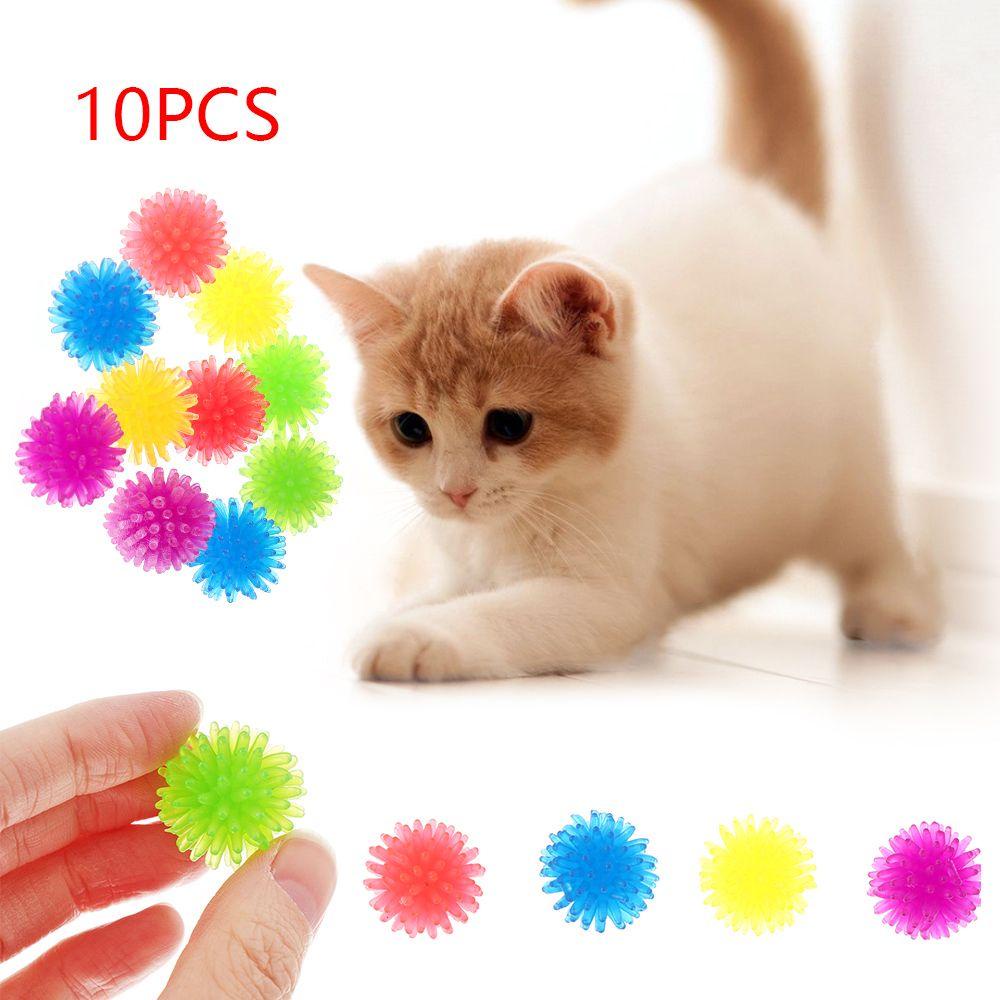 Solighter 10Pcs/lot Mainan Kucing Warna-Warni Random Color Bite Toy Thorn Ball Kitten Perlengkapan Hewan Peliharaan