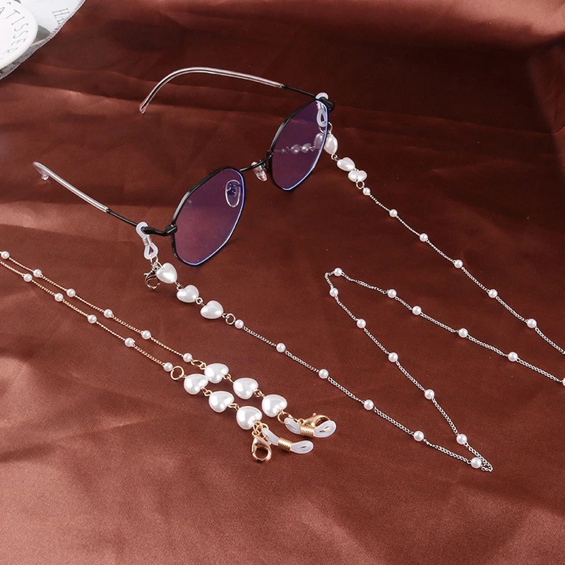 Women Fashion Heart-Shaped Pearl Eye Glasses Holder Chain Lanyard / Anti-Lost Around Neck Hanging Mask Chains