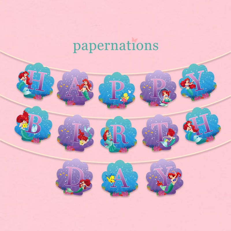 Banner Happy Birthday Mermaid / Bunting HBD Mermaid Ariel / Banner HBD Ariel Mermaid