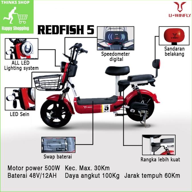 SEPEDA LISTRIK UWINFLY REDFISH 5 NEW GARANSI RESMI DSF654654