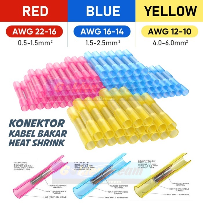 Konektor Kabel Crimp + Isolasi Bakar Sambungan Jepit Wire Heat Shrink - Merah