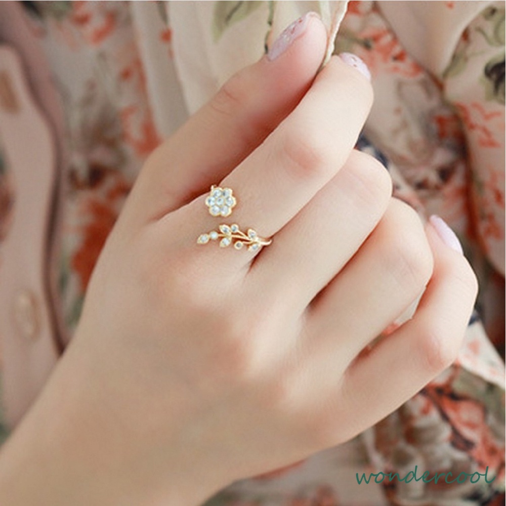 Perhiasan Wanita Cincin Wanita Mini Bisa Disesuaikan Berlapis Emas Model Bunga Untuk Hadiah-Won