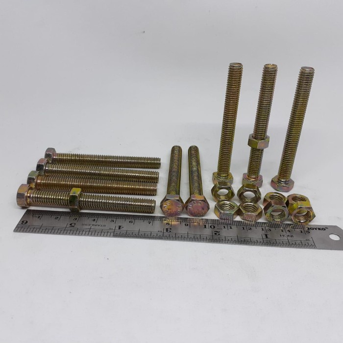 BAUT MUR M8X70 PANJANG 7CM / BAUT MUR KUNING M8 X 70 KUNCI 12