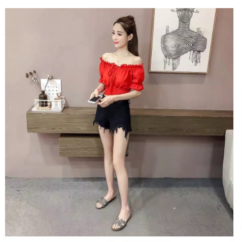 STELLA BLUS CROP KOREA WANITA CROP TOP