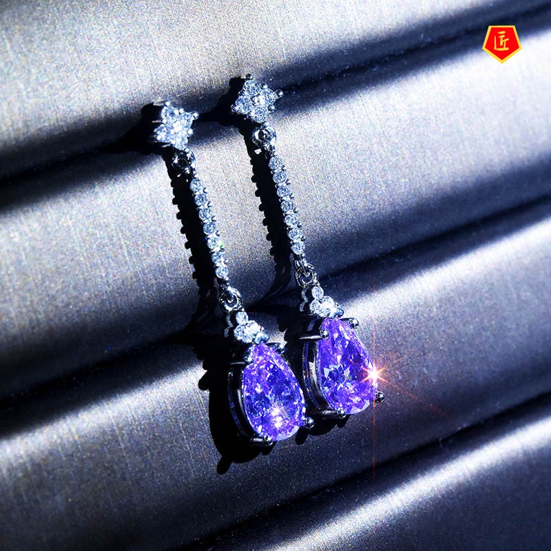 [Ready Stock]Elegant Natural Amethyst Stud Earrings