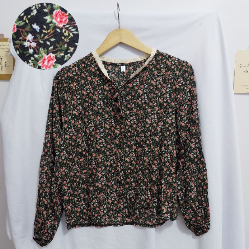 【BISA COD】Chiffon Lace Floral Blouse wanita Lengan Panjang summer atasan blus import cewek-Motif 58