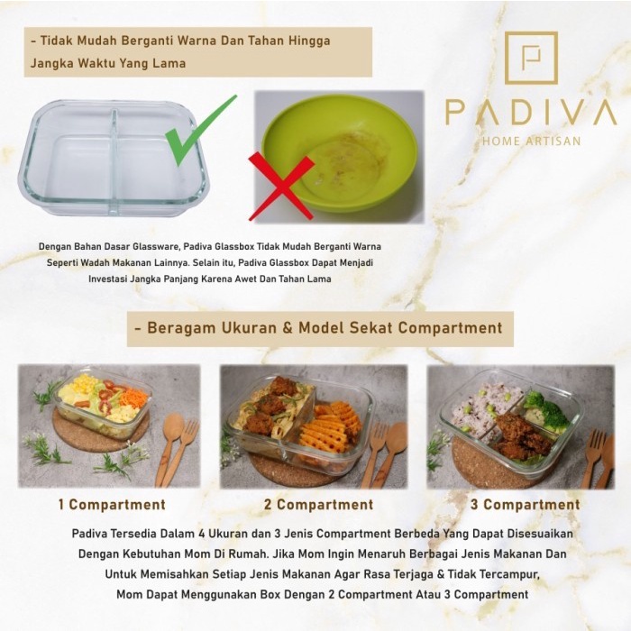 Padiva 1040ml Gold (2pcs) Crystal Glassbox 1 compartment (GBC1040SG)