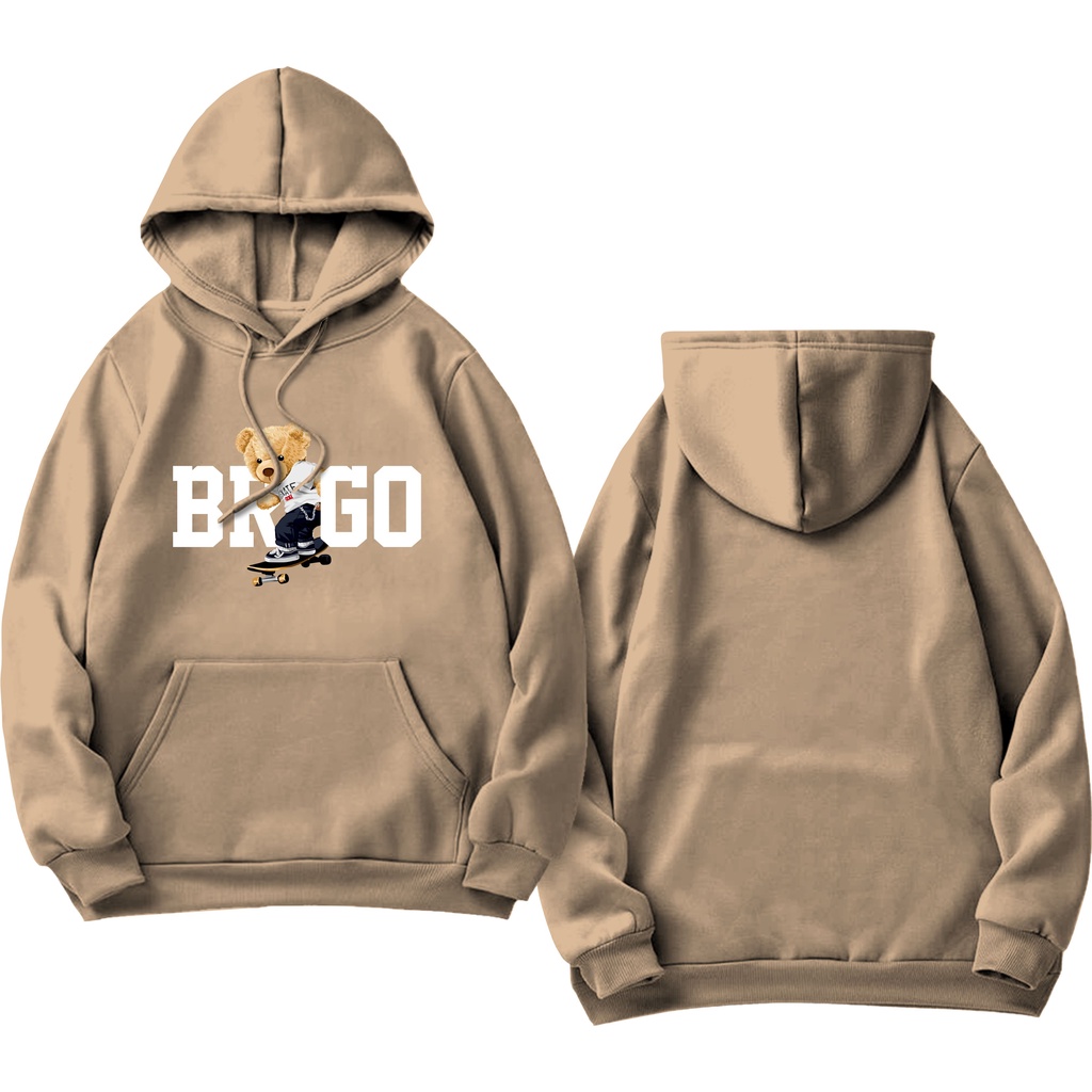 BRIGO Jumper Hoodie Beruang Skateboard II Sweater Hoodie BRIGO Sablon DTF Fleece Cotton II SIZE M-XXL (Pria &amp; Wanita) Free stiker&amp;Gantungan Kunci