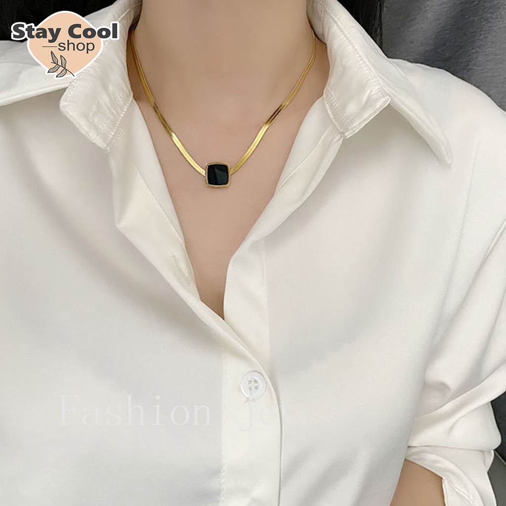 KALUNG TITANIUM CLOVER MATA HITAM ANTI KARAT DAN LUNTUR FASHION KOREAN QUALITY IMPORT BISA COD BAYAR DITEMPAT