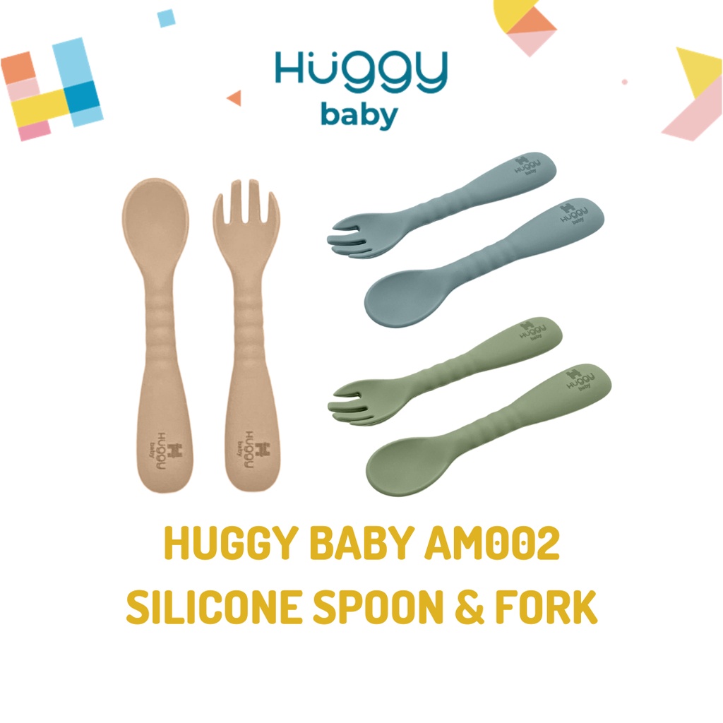 Huggy Baby AM002 Silicone Spoon &amp; Fork | Sendok Garpu Silikon