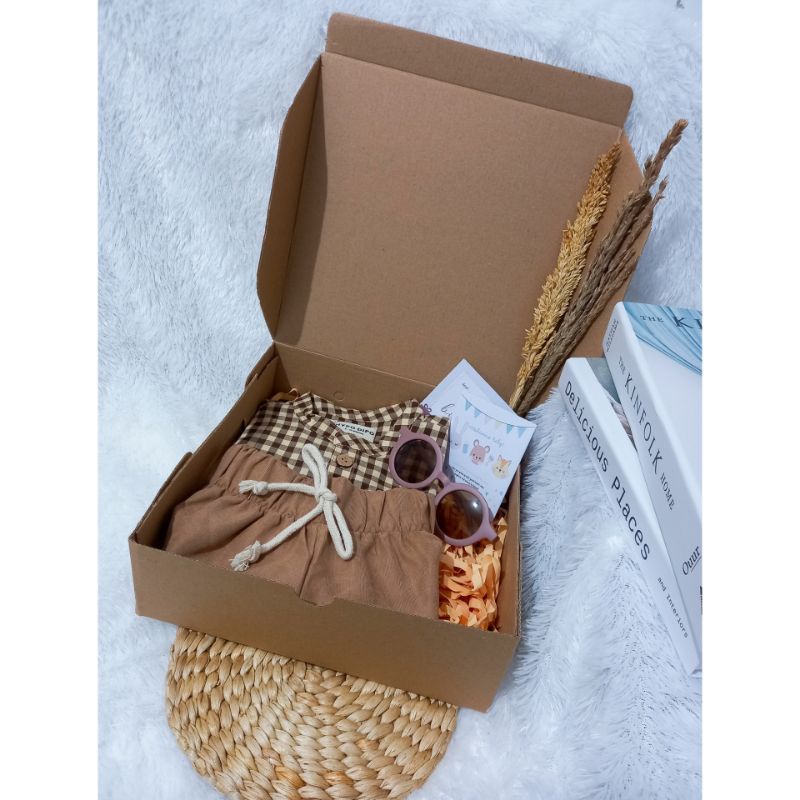 Gingham Brown Baby Boy Gift Box/Hampers