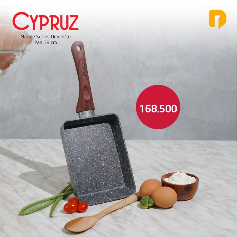 Pan omelette, Cypruz Marble Series Omelette Pan 18 cm, pan square, teflon anti lengket, marble pan