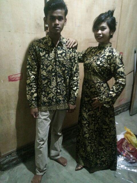 Batik Notoarto - Couple Gamis Batik Prada Gold  Bakung Kualitas Terjamin Dan Kualitas