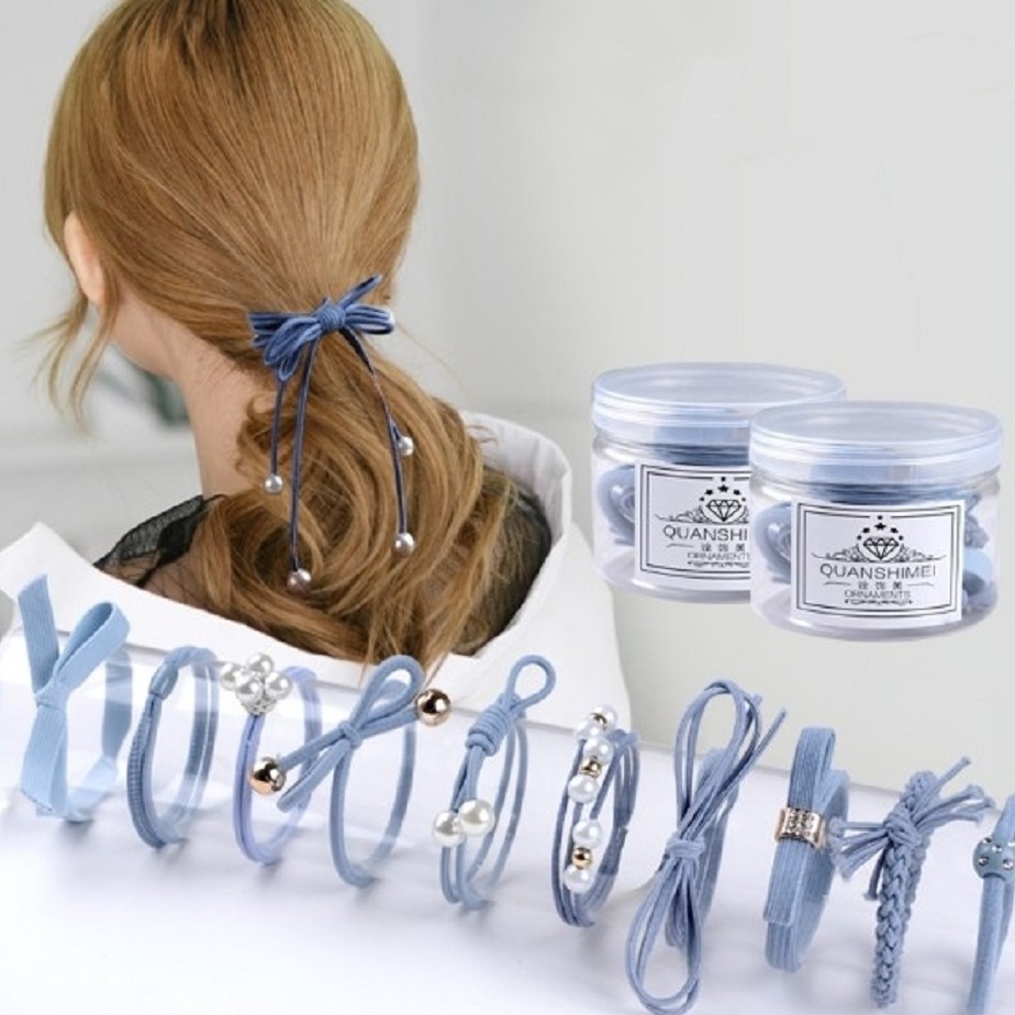 Ikat Rambut Simple Bahan Karet Gaya Korea Untuk Wanita 12 in 1 Korean Import