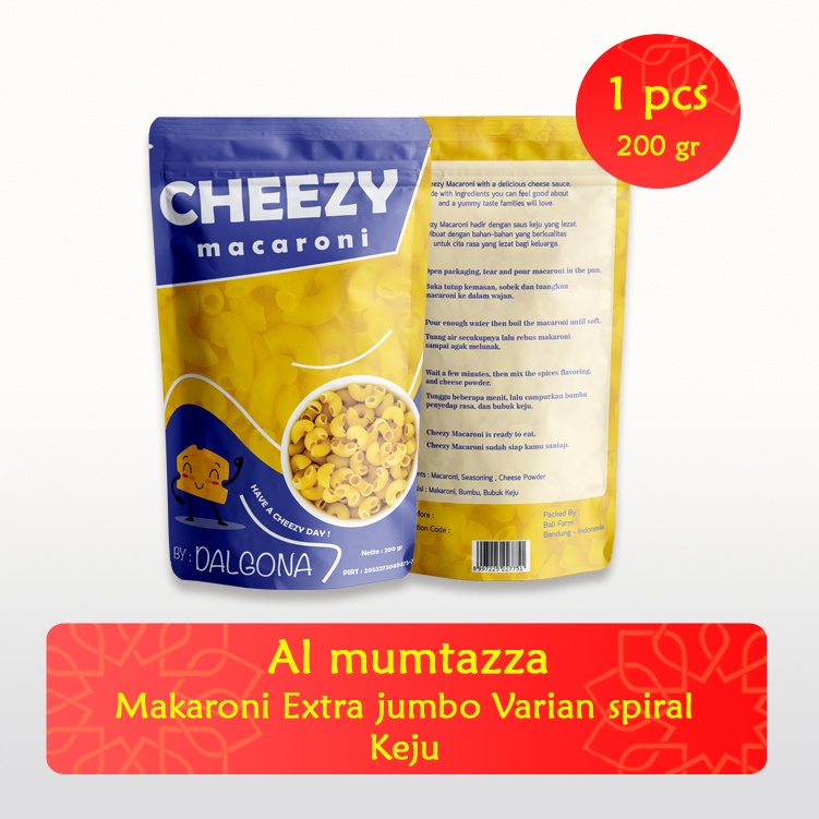 

Al mumtazza Makaroni Instan Chezzy Makaroni Rasa Keju 2 Varian Spiral , Origanl extra Lebih Besar 200gr