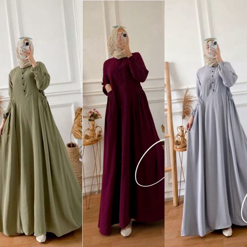 CIKA PLAIN MAXY Gamis Crinkle Airflow POLOS Saku Terbaru