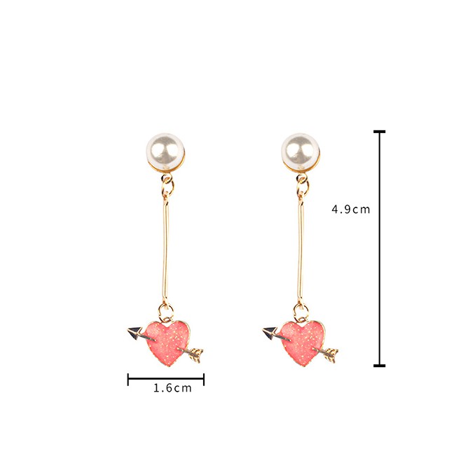 LRC Anting Tusuk Fashion Heart Shape Decorated Earrings