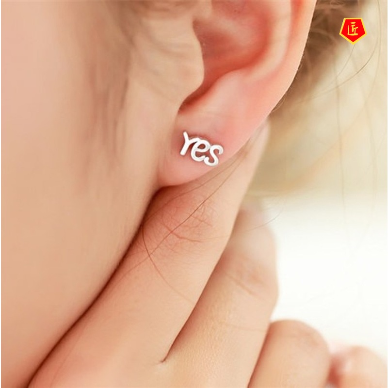 [Ready Stock]Anti-Allergy Cute Personality Yes No Silver Stud Earrings