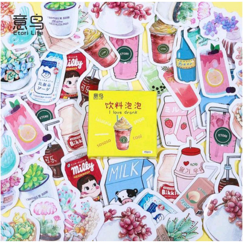 

46pc Drinks Sticker Scrapbook Decor (min. belanja 10rb)