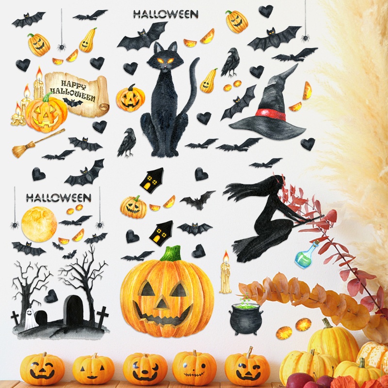 Zzz 1 Set Stiker Dinding Decal Desain Halloween Thanksgiving Untuk Dekorasi Rumah