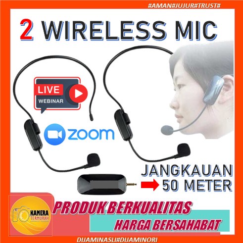 MICROPHONE WIRELESS UNIVERSAL 2 HEADSET MIC TANPA KABEL 2 BANDO