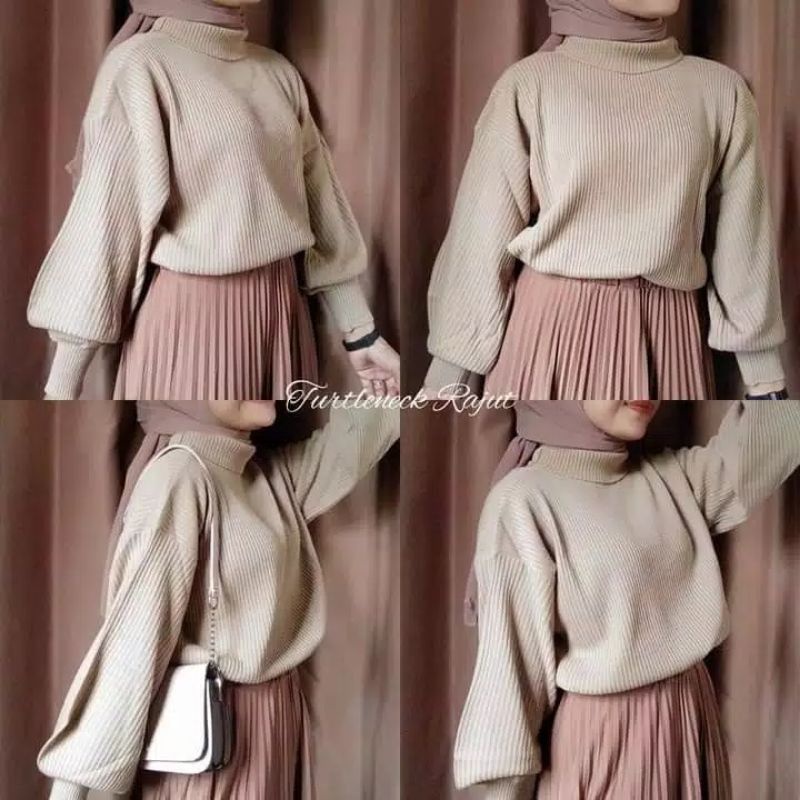 Sweater Blouse Turtleneck Wanita Variasi Lengan Balon