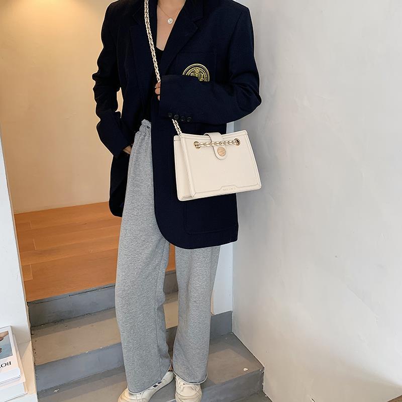 Versi Korea Tas Selempang Wanita dari tas rantai pola batu mode baru wanita khaki retro stereotip tas jinjing Fashion Trend Sling Bag Chain Shoulder Bag Import Fashion Aksesoris