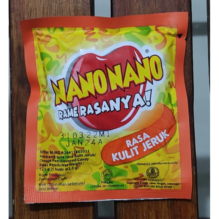 Permen NanoNano Sachet Isi 5 Butir / Rasa Kulit Jeruk / Nano Nano