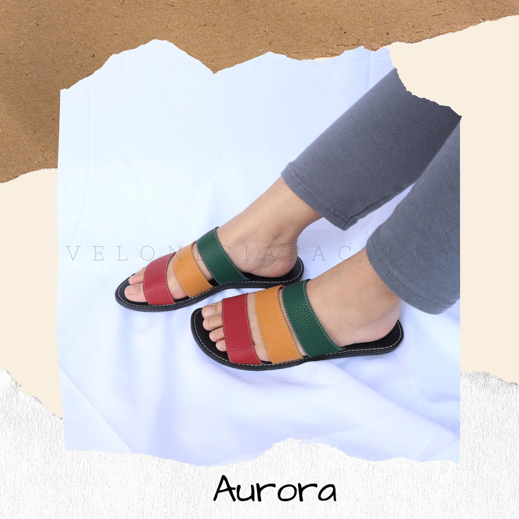 Sandal Papirut Velonesia Bisa COD Sandal Wanita Papirut Murah Sandal Kulit  Kokop EDCK001 - Aurora-Kombinasi Kuning