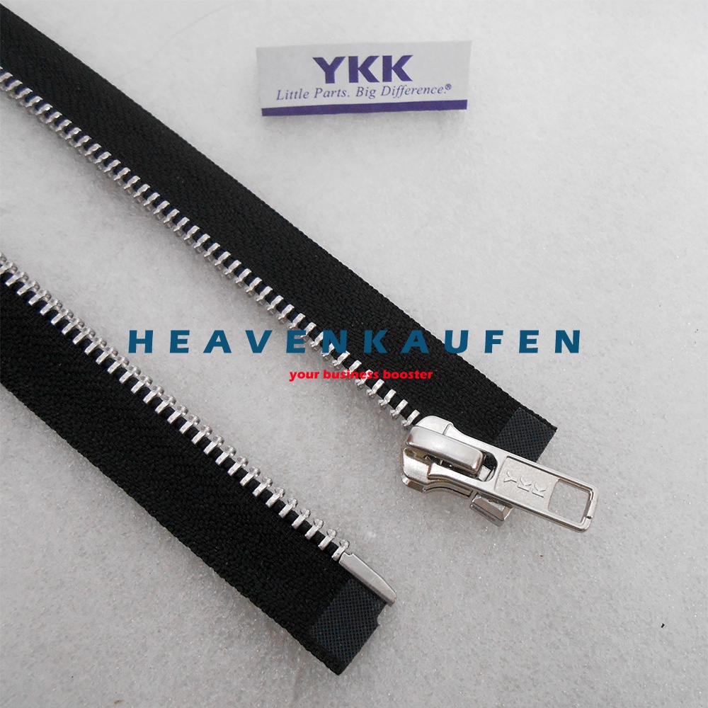 Resleting Zipper YKK Type Gigi Besi 100 cm / 1 Meter Hitam Silver Set Open - End Buka - Lepas