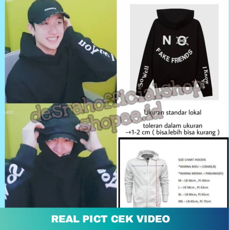 JAKET HOODIE KPop Korean NCT fashion NO FAKE FRIENDS half shadow Cotton Fleece tebal