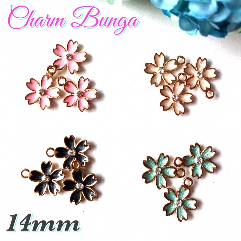 CHARM Bunga 14mm isi 1 PCS Bahan Gantungan Bandul pom pom bros dagu