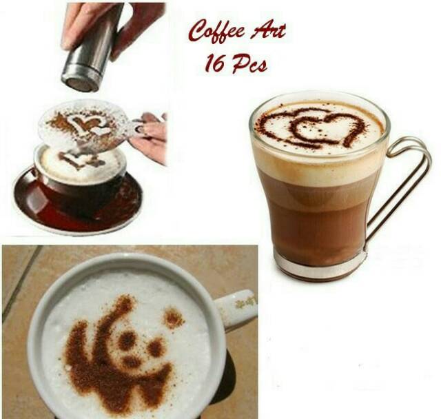 COFFEE ART CETAKAN KOPI 1 SET ISI 16 MOTIF ok  good quality