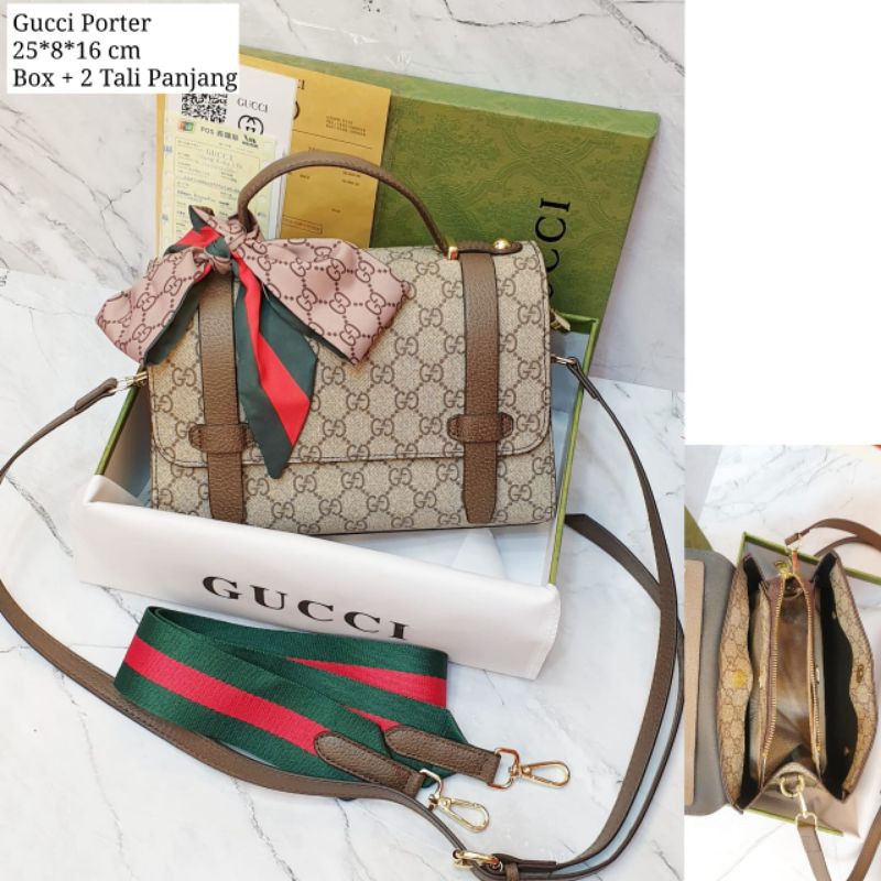 Gc vintage porter double strap handbag free box / gg messenger sling bag