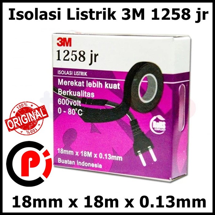Original 3M 1258 Jr Isolasi Kabel Listrik Electric Tape