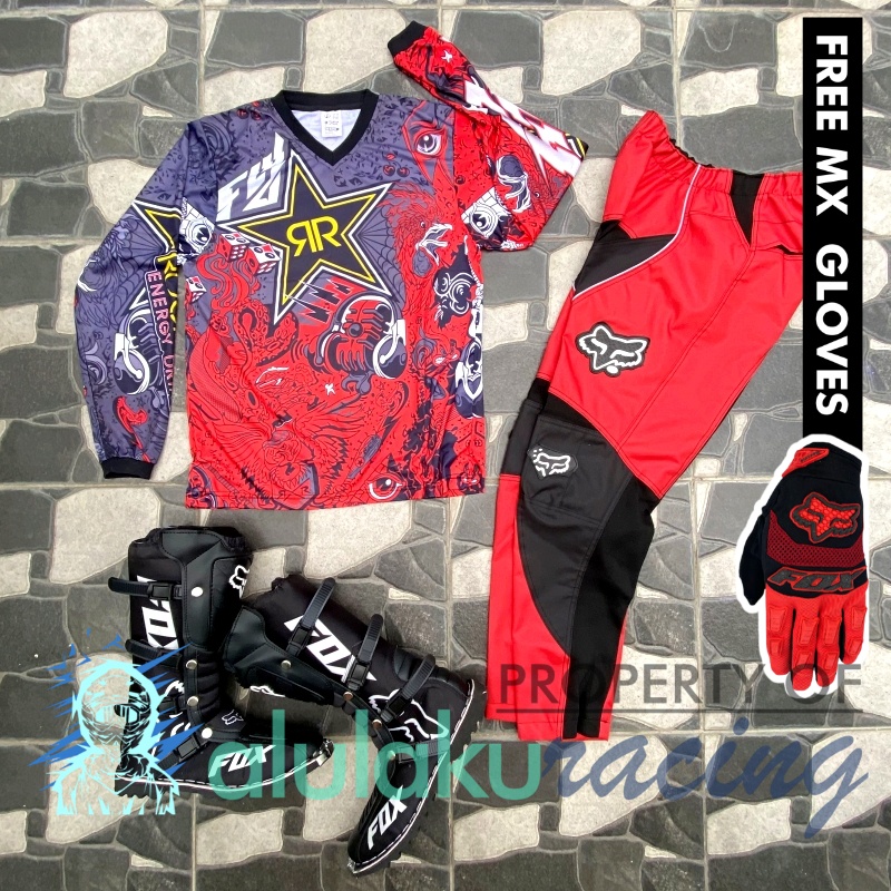 Jersey, Celana, Sarung Tangan &amp; Sepatu Fullprint with Protectors Fullset MX Trail Motocross - Paket Bundling RSCTFG010301-F43