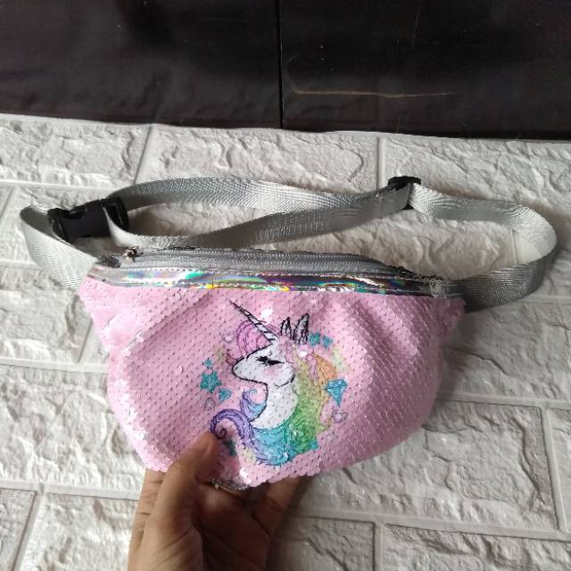 Waist Bag anak Kuda Poni Unicorn Tas Selempang pinggang sequin