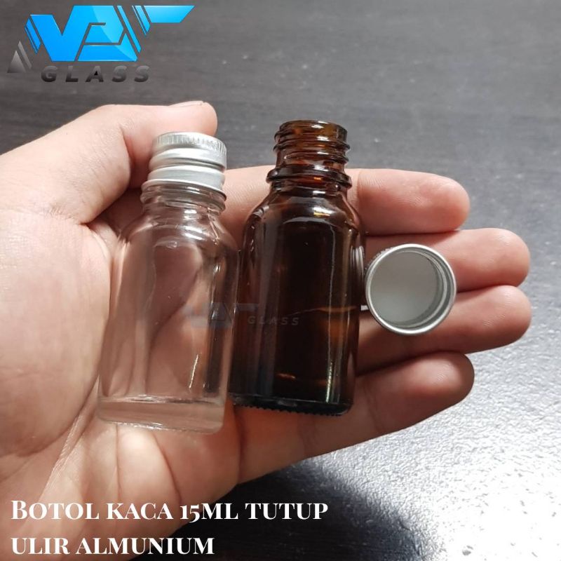 botol kaca 15ml tutup ulir / botol kaca tutup ulir almunium