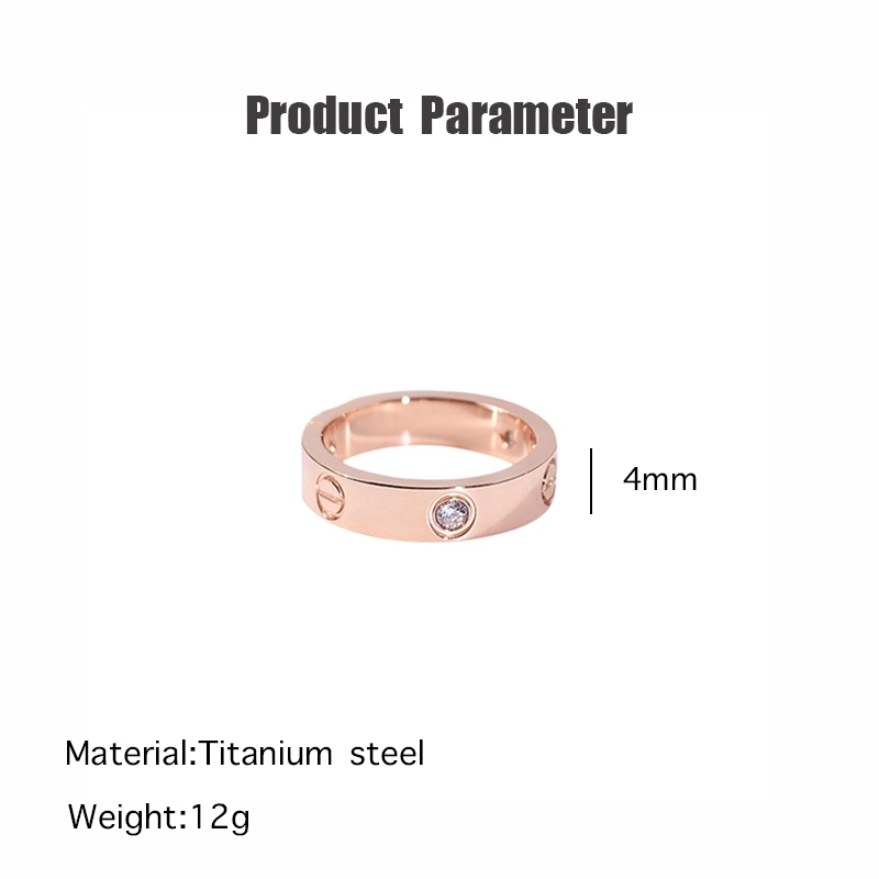 Cincin Titanium Steel Warna Rose Gold Hias Berlian Klasik Simple untuk Pasangan / Pria / Wanita jz025