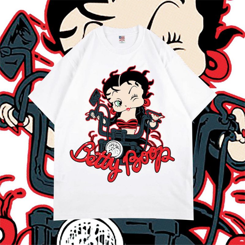KAOS NASCAR BETTY BOOP | KAOS BETTY BOOP WHITE VINTAGE TEE BOOTLEG | BAJU DISTRO T-SHIRT NASCAR ANAK