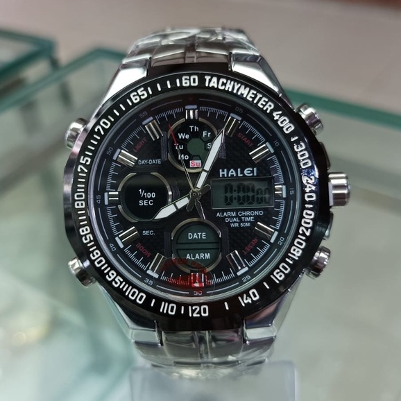 PROMO JAM TANGAN HALEI 1001 ORIGINAL BLACK SILVER