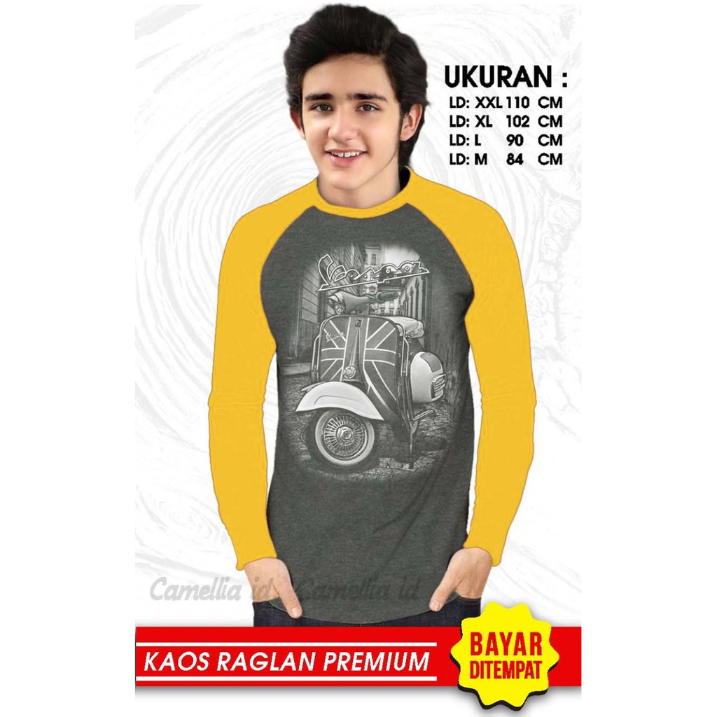 Kaos Raglan (VESPA)/Kaos Pria Lengan Panjang/ Kaos Pria/ Kaos Cowok/ Kaos Oblong/Misty/Ob