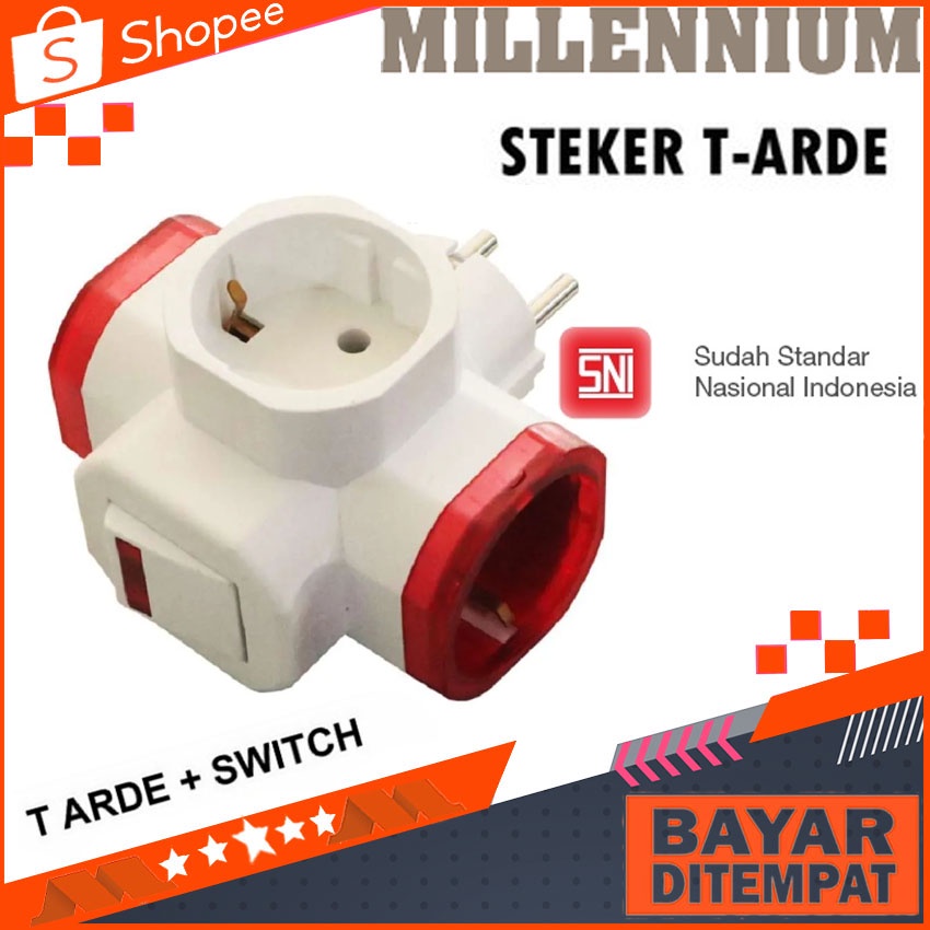 Steker T Arde + On Of Colokan 3 Lubang SNI