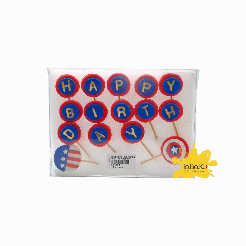 

Gumpaste HBD Tusuk Captain America (dekorasi kue)