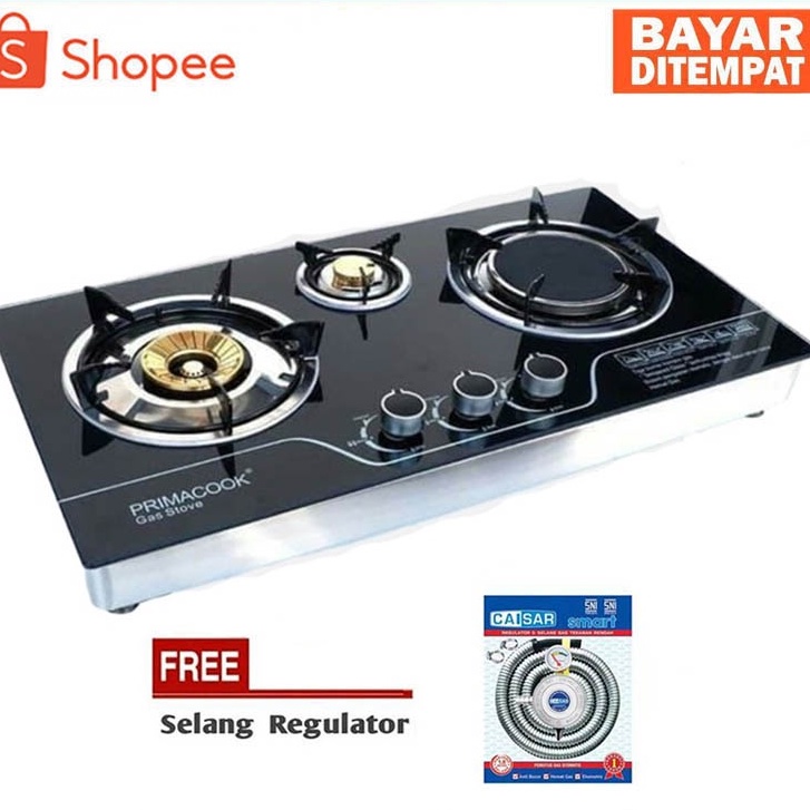 Kompor Gas Tanam ECO Cook 3 Tungku Infrared Tempered Diskon Selang PAKET CAISAR