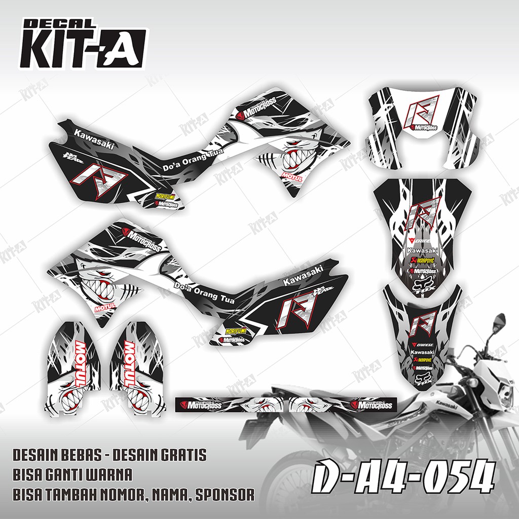 Decal Stiker  Motor  KLX 150 New Dtracker  Hitam Shark Hiu 