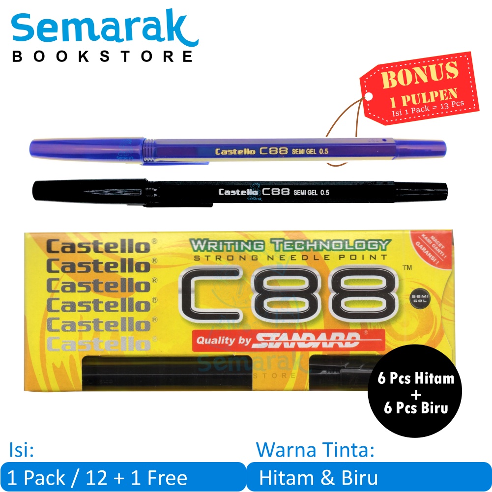 

Standard Castello C88 Pulpen Semi Gel 0.5 - Hitam & Biru [1 Pack / 12 + 1 Pcs]