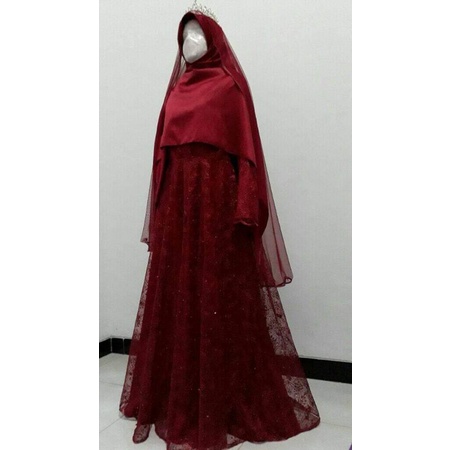 gaun walimah syari merah