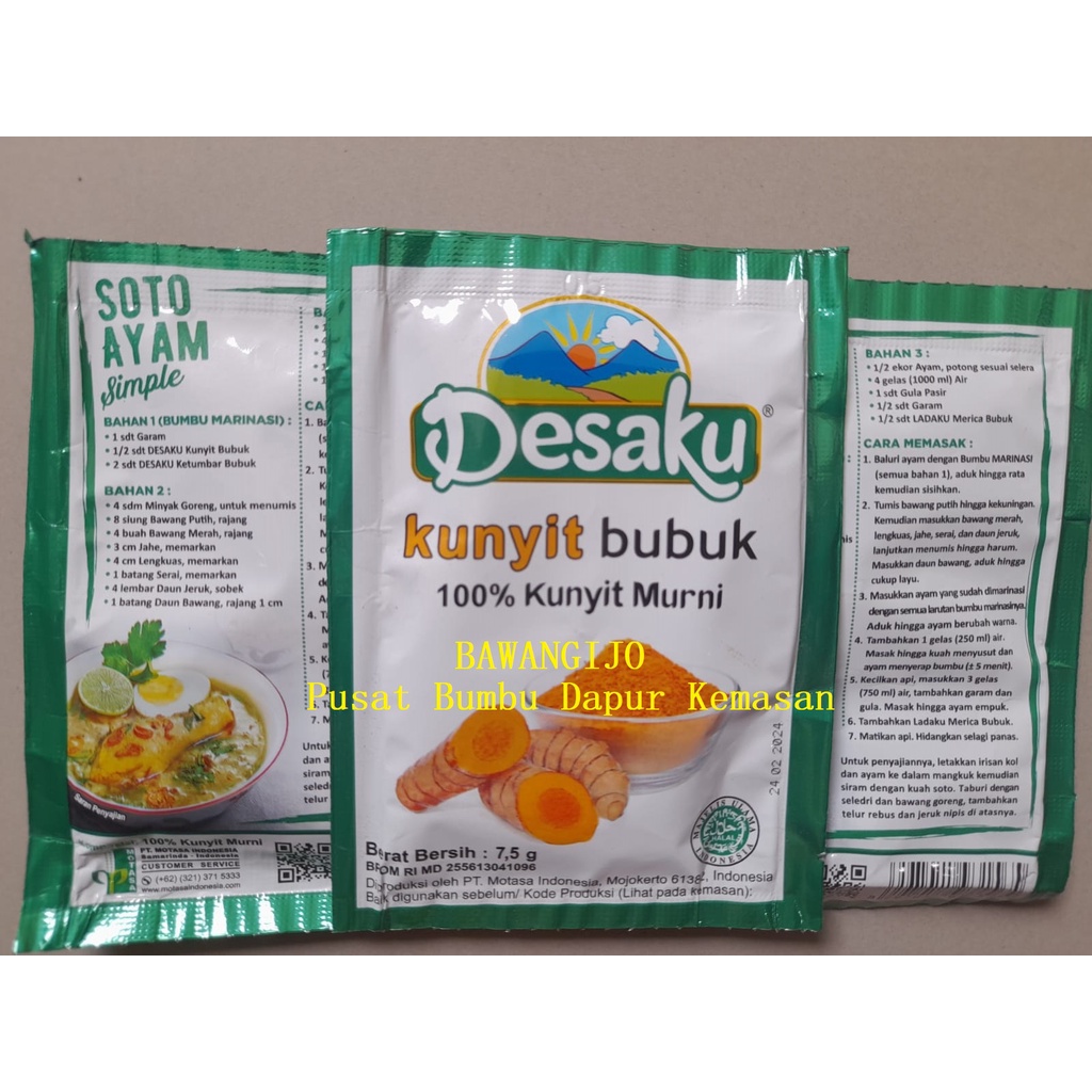 Jual Bumbu Rempah Asli Desaku Kunyit Bubuk Murni 100 7 5gr Shopee